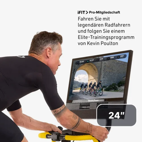 Tour de France Indoor Bike mit 24'' Touchscreen, Steigung bis 20 % und Profi-iFIT Workouts